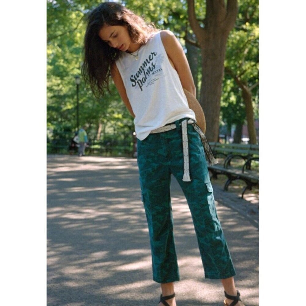 New Anthropologie Austin Cargo Pants Womens 27 Turquoise Crop